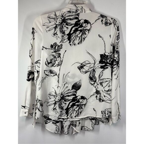 A16 - Chico's Bloom Sketch Scarf Front Pullover Long Sleeve Blouse Size 0/X Smal - Picture 9 of 10